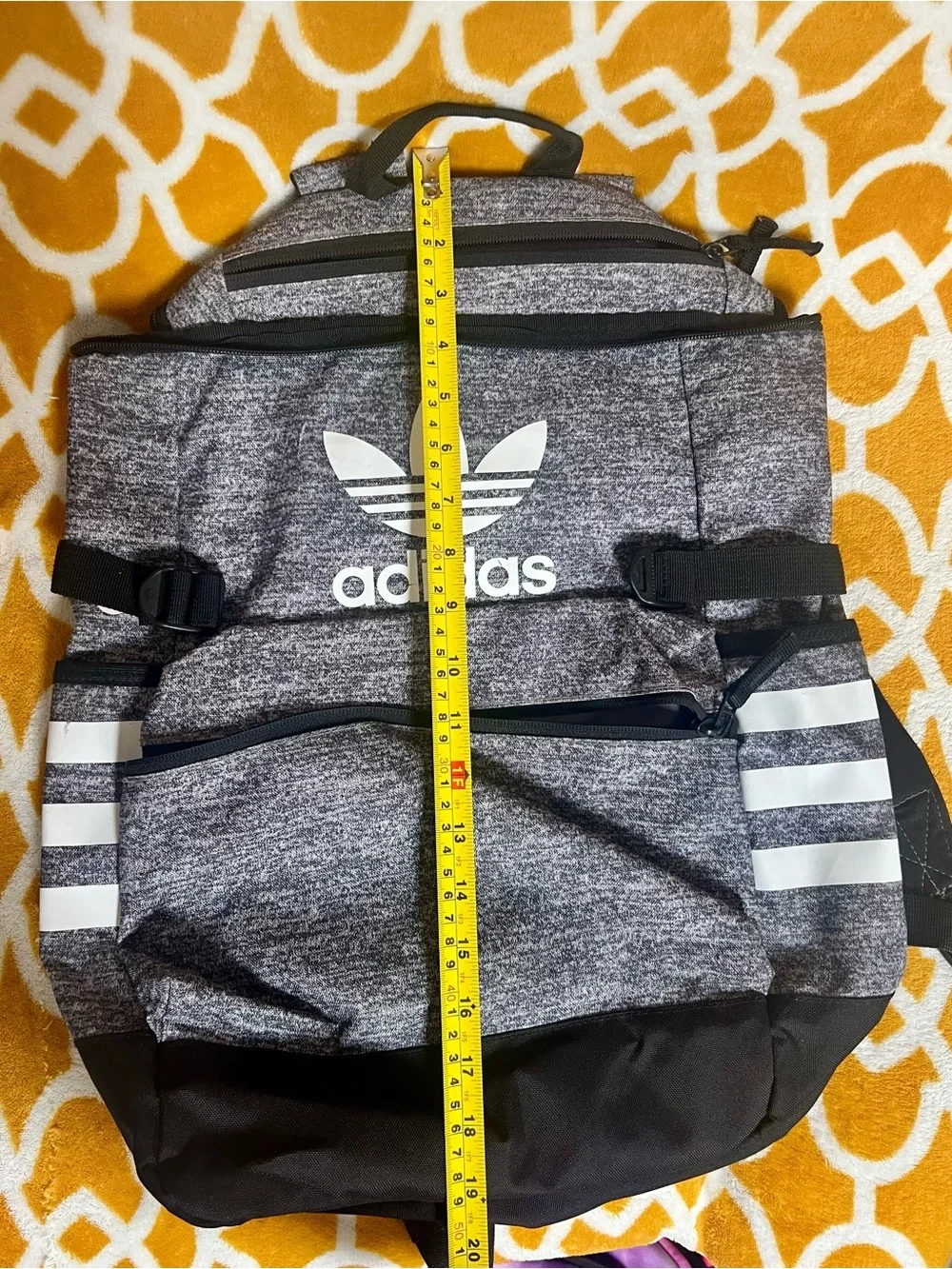 adidas Grey Heather and Black Men’s Backpack with White Stripes